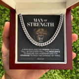 Pamaheart- Man Of Strength - Stand Tall - Cuban Link Chain Necklace, Gift For Man, Husband, Gift For Birthday, Christmas