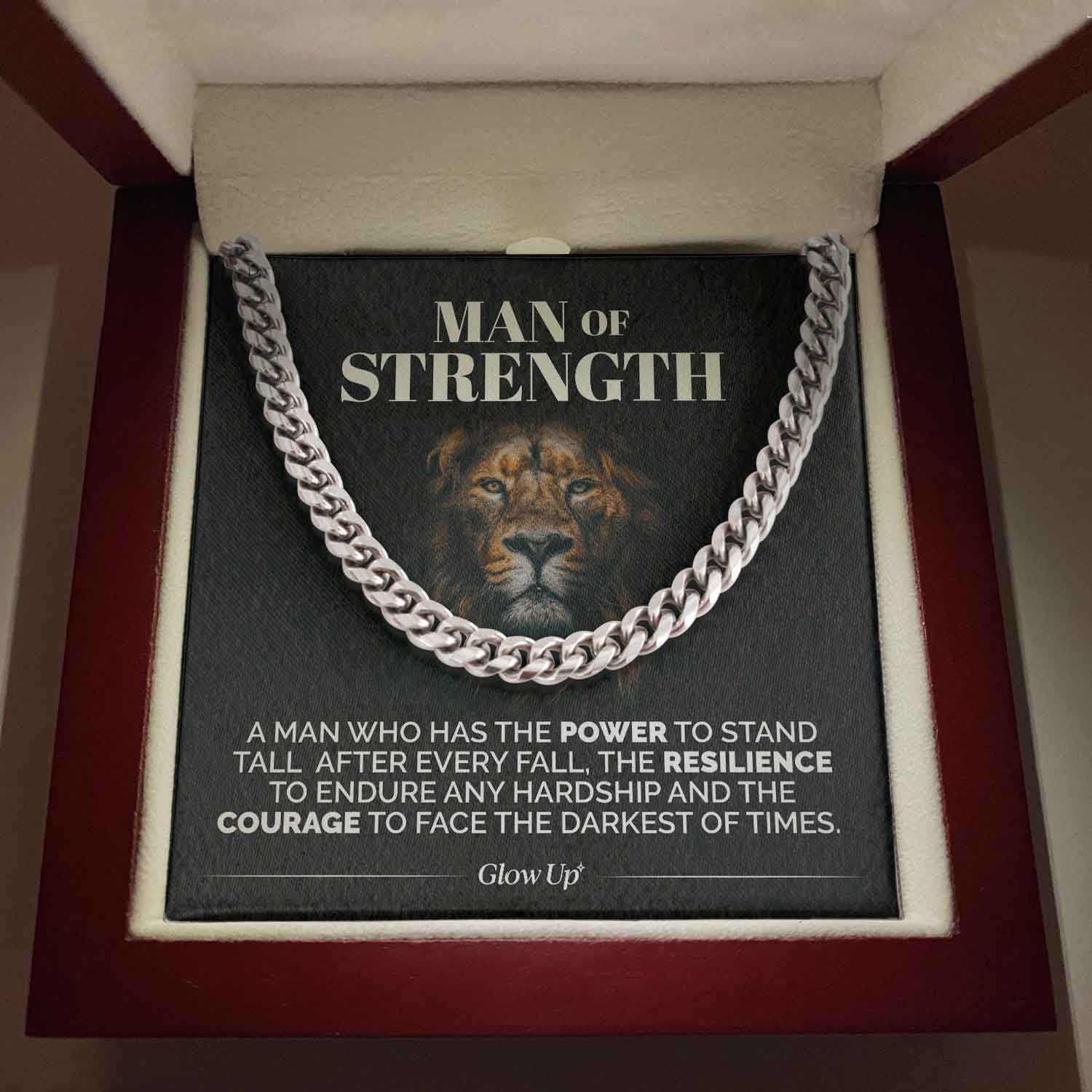 Pamaheart- Man Of Strength - Stand Tall - Cuban Link Chain Necklace, Gift For Man, Husband, Gift For Birthday, Christmas