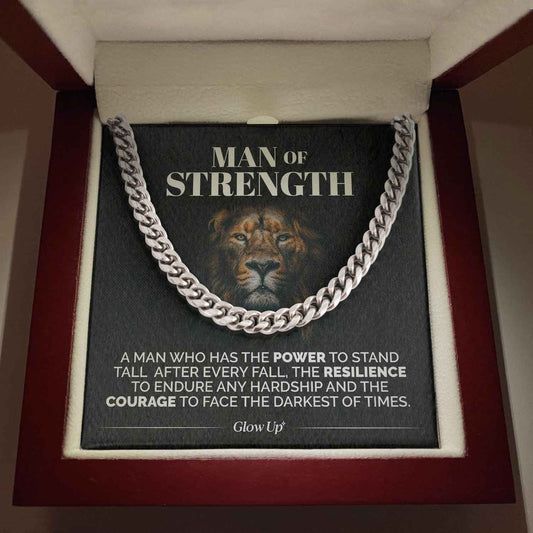 Pamaheart- Man Of Strength - Stand Tall - Cuban Link Chain Necklace, Gift For Man, Husband, Gift For Birthday, Christmas