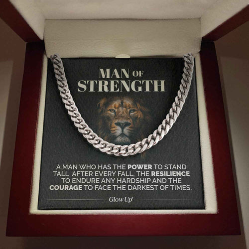 Pamaheart- Man Of Strength - Stand Tall - Cuban Link Chain Necklace, Gift For Man, Husband, Gift For Birthday, Christmas
