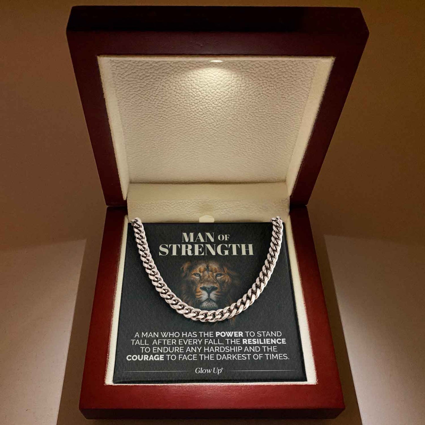 Man Of Strength - Stand Tall - Cuban Link Chain Necklace, Gift For Man, Husband, Gift For Birthday, Christmas