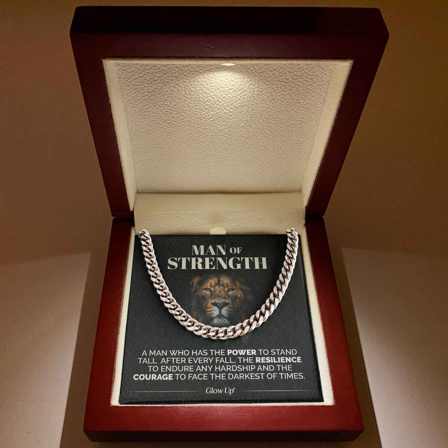 Man Of Strength - Stand Tall - Cuban Link Chain Necklace, Gift For Man, Husband, Gift For Birthday, Christmas