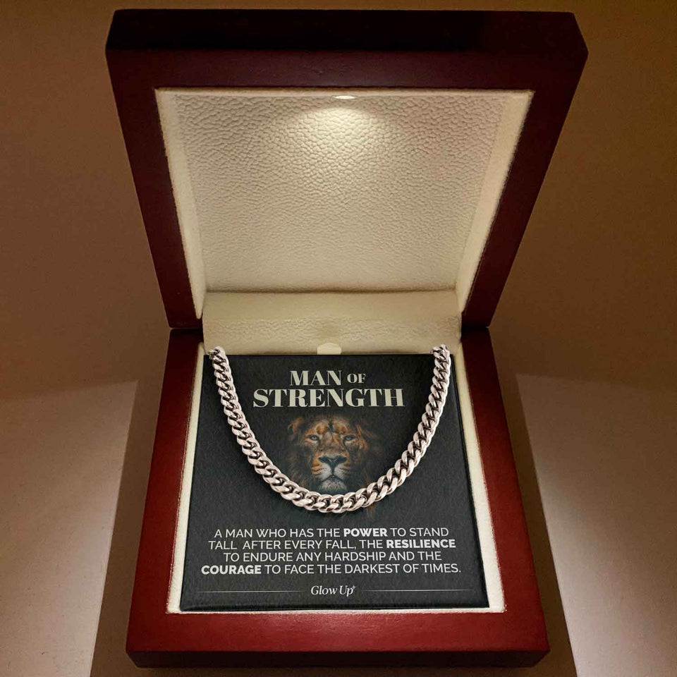 Pamaheart- Man Of Strength - Stand Tall - Cuban Link Chain Necklace, Gift For Man, Husband, Gift For Birthday, Christmas
