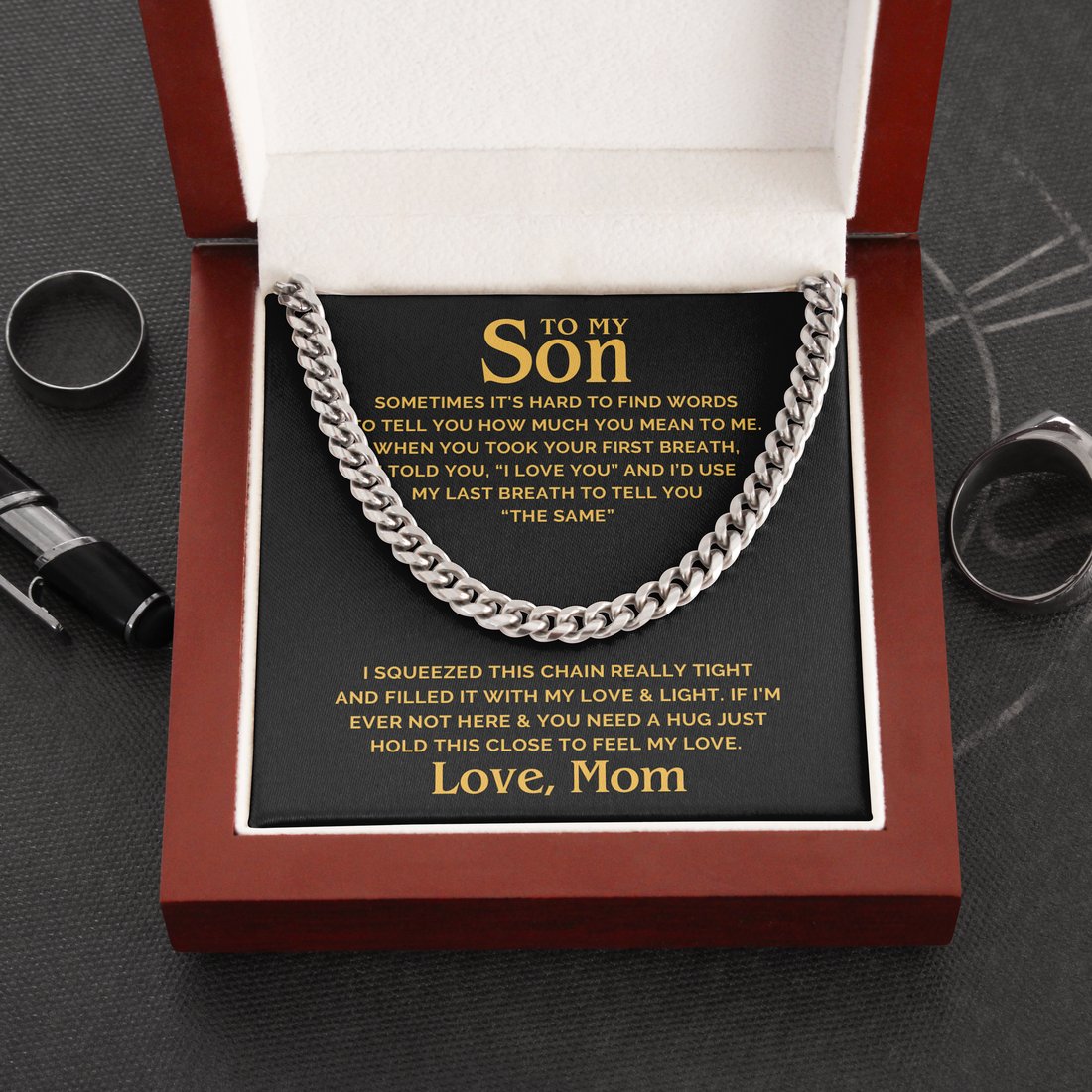 Son Cuban Link Chain If You Need a Hug Just Hold This Close To Feel My Love. Love, Mom Necklace