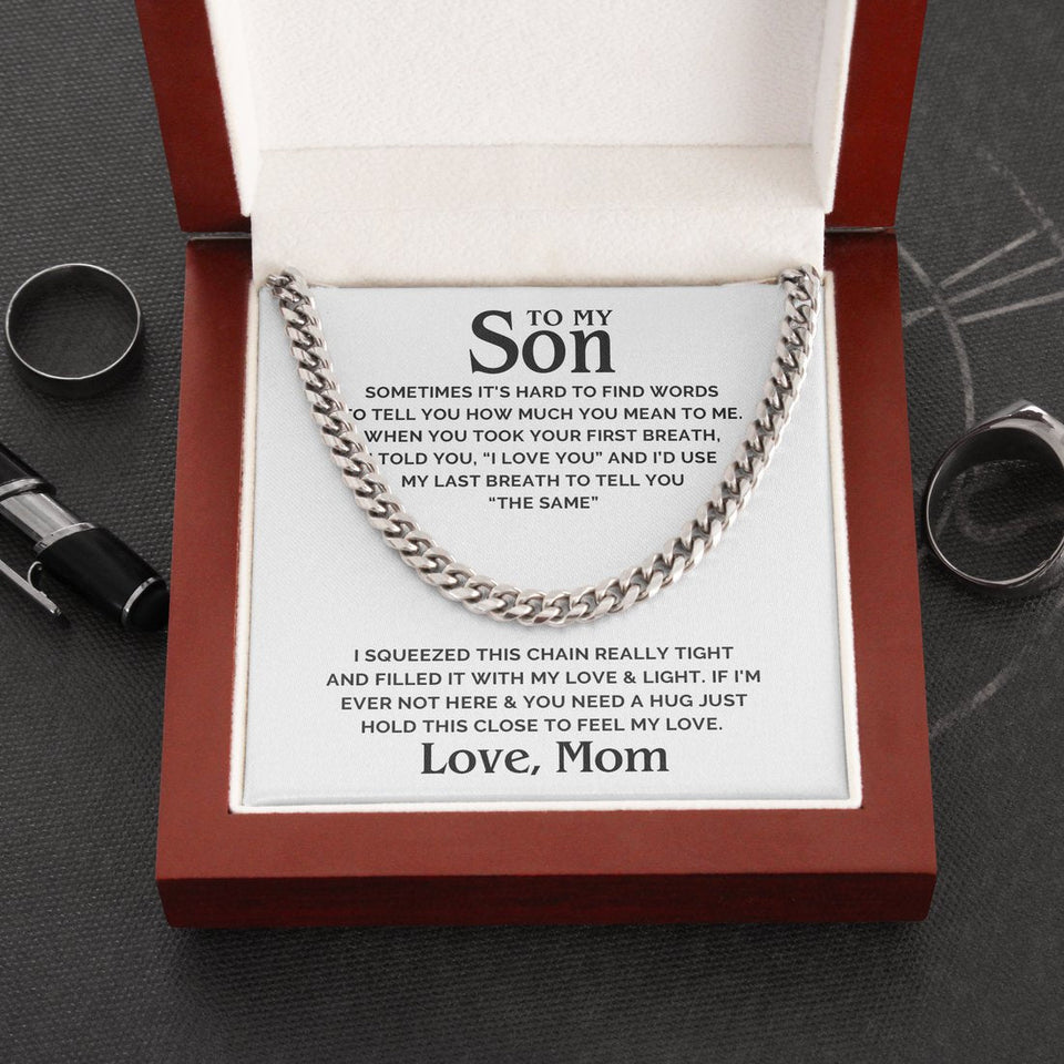 Son Cuban Link Chain Love & Light Hug & Hold Necklace from Mom