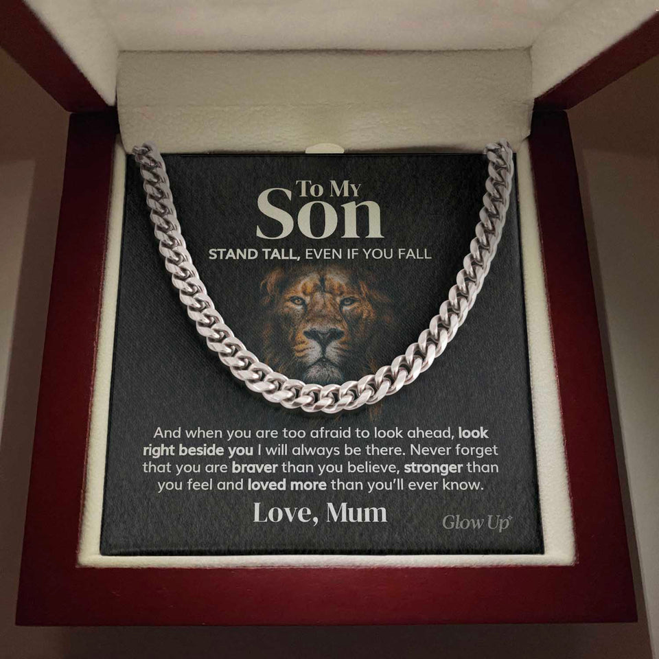 Pamaheart- To my Son - Stand tall from Mum - Cuban Link Chain, Gift For Man, Husband, Gift For Birthday, Christmas