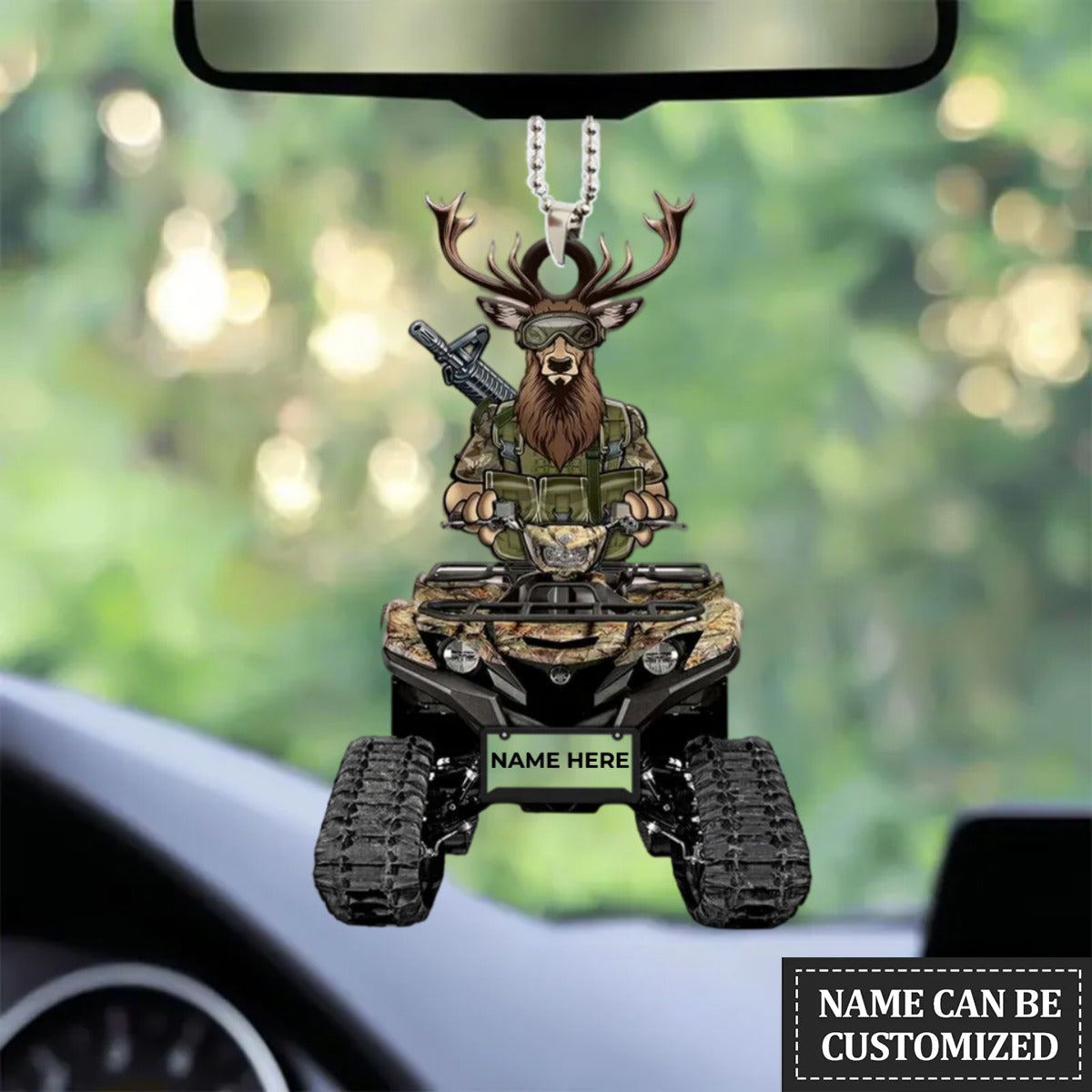 Hunting Car Ornament, Hunter Vehicle With Deer Personalized Flat Car Hanging Ornament Gift For Hunter