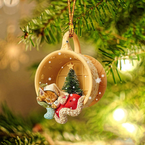 Godmerch- Ornament- Maine Coon Sleeping In A Cup Christmas Ornament Dog Ornament, Car Ornament, Christmas Ornament