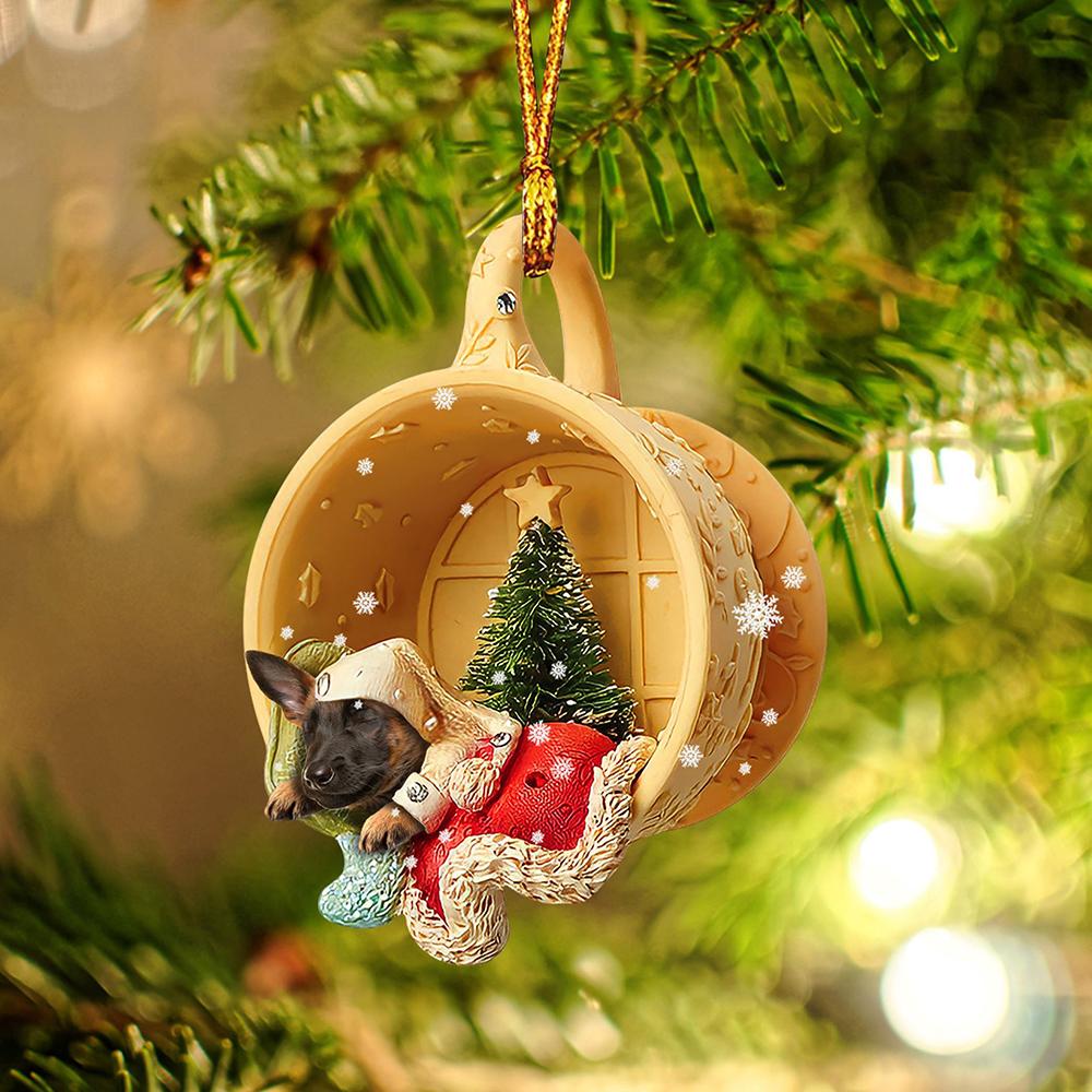 Godmerch Malinois Sleeping In A Tiny Cup Christmas Holiday-Two Sided Ornament