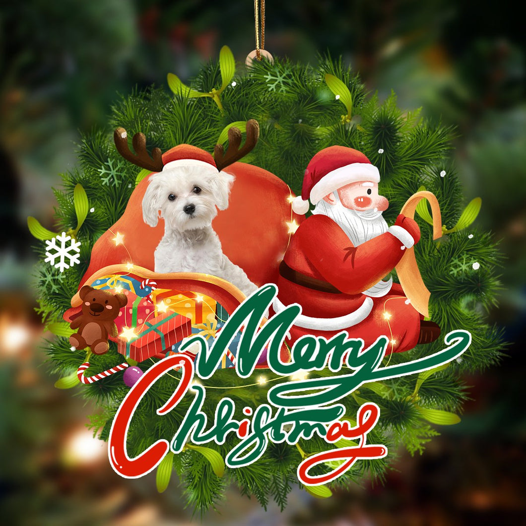 Godmerch- Ornament- Maltes-Santa & dog Hanging Ornament, Happy Christmas Ornament, Car Ornament