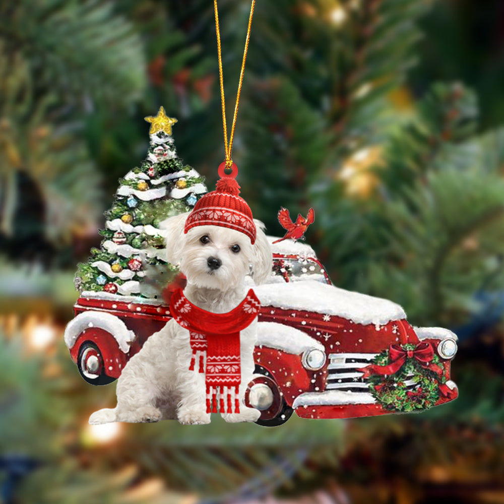Godmerch- Ornament- Maltese-Christmas Car Two Sided Ornament, Happy Christmas Ornament, Car Ornament