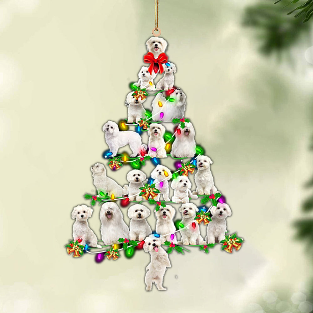 Godmerch- Ornament- Maltese-Christmas Tree Lights-Two Sided Ornament, Happy Christmas Ornament, Car Ornament