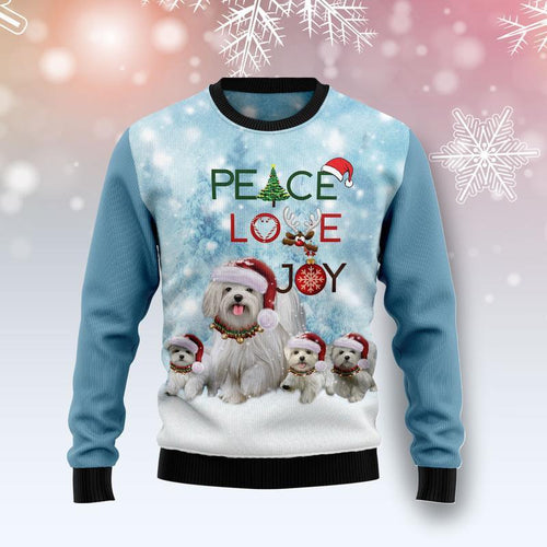 Maltese Peace Love Joy Ugly Christmas Sweater 