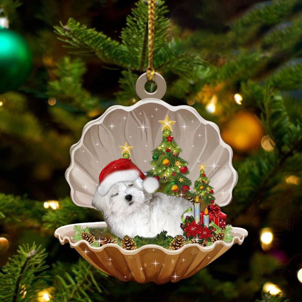 Ornament- Maltese-Sleeping Pearl in Christmas Two Sided Ornament, Happy Christmas Ornament, Car Ornament