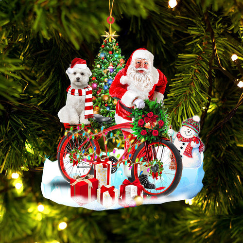 Godmerch- Ornament- Maltese On Santa's Bike Ornament Dog Ornament, Car Ornament, Christmas Ornament
