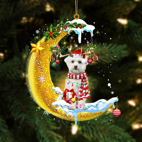 Godmerch- Ornament- Maltese On The Moon Merry Christmas Hanging Ornament Dog Ornament, Car Ornament, Christmas Ornament