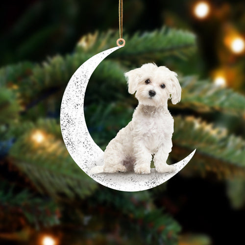 Maltese 2 Sit On The Moon Two Sided Ornament Dog Hanging Christmas Ornament