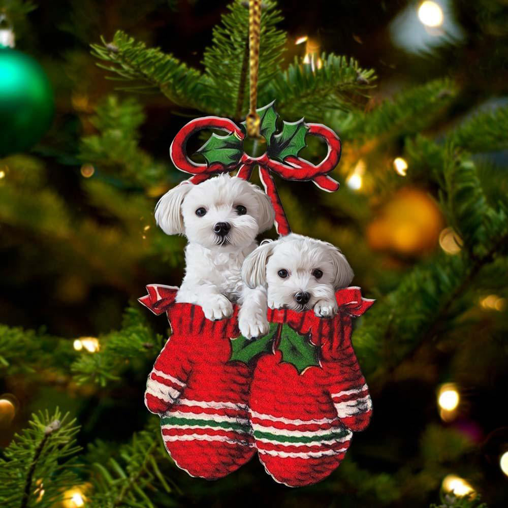 Ornament- Maltese Inside Your Gloves Christmas Holiday-Two Sided Ornament, Christmas Ornament, Car Ornament