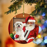 Godmerch- Ornament- Maltese With Santa Christmas Ornament, Happy Christmas Ornament, Car Ornament