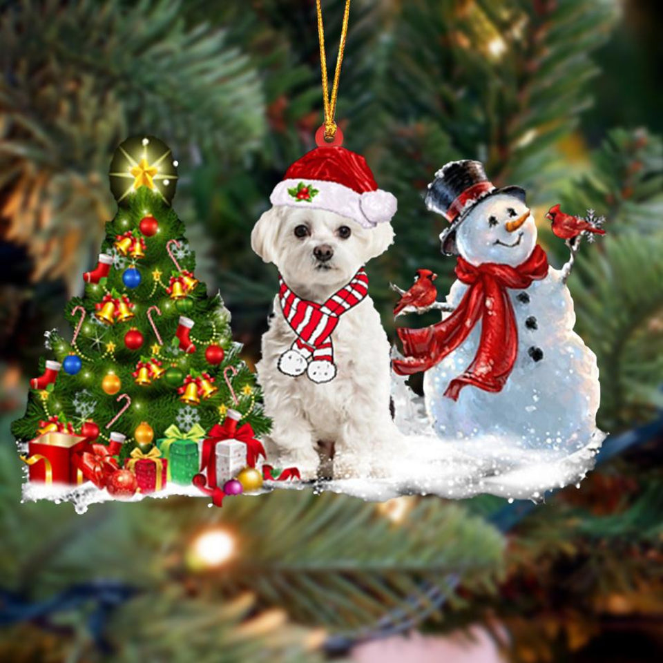Godmerch- Ornament- Maltese Christmas Snow Hanging Ornament Dog Ornament, Car Ornament, Christmas Ornament