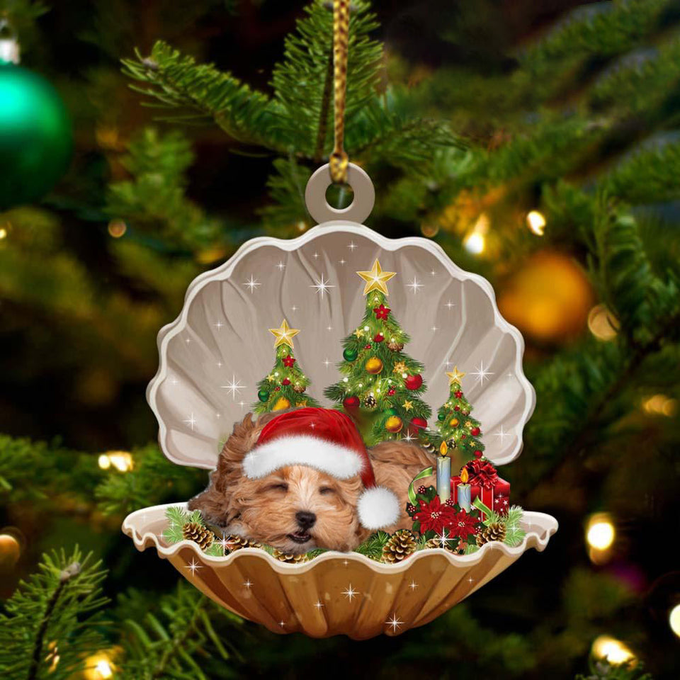 Ornament- Maltipoo-Sleeping Pearl in Christmas Two Sided Ornament, Happy Christmas Ornament, Car Ornament