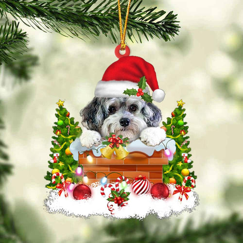 Maltipoo In The Chimney Hanging Ornament Dog Christmas Ornament