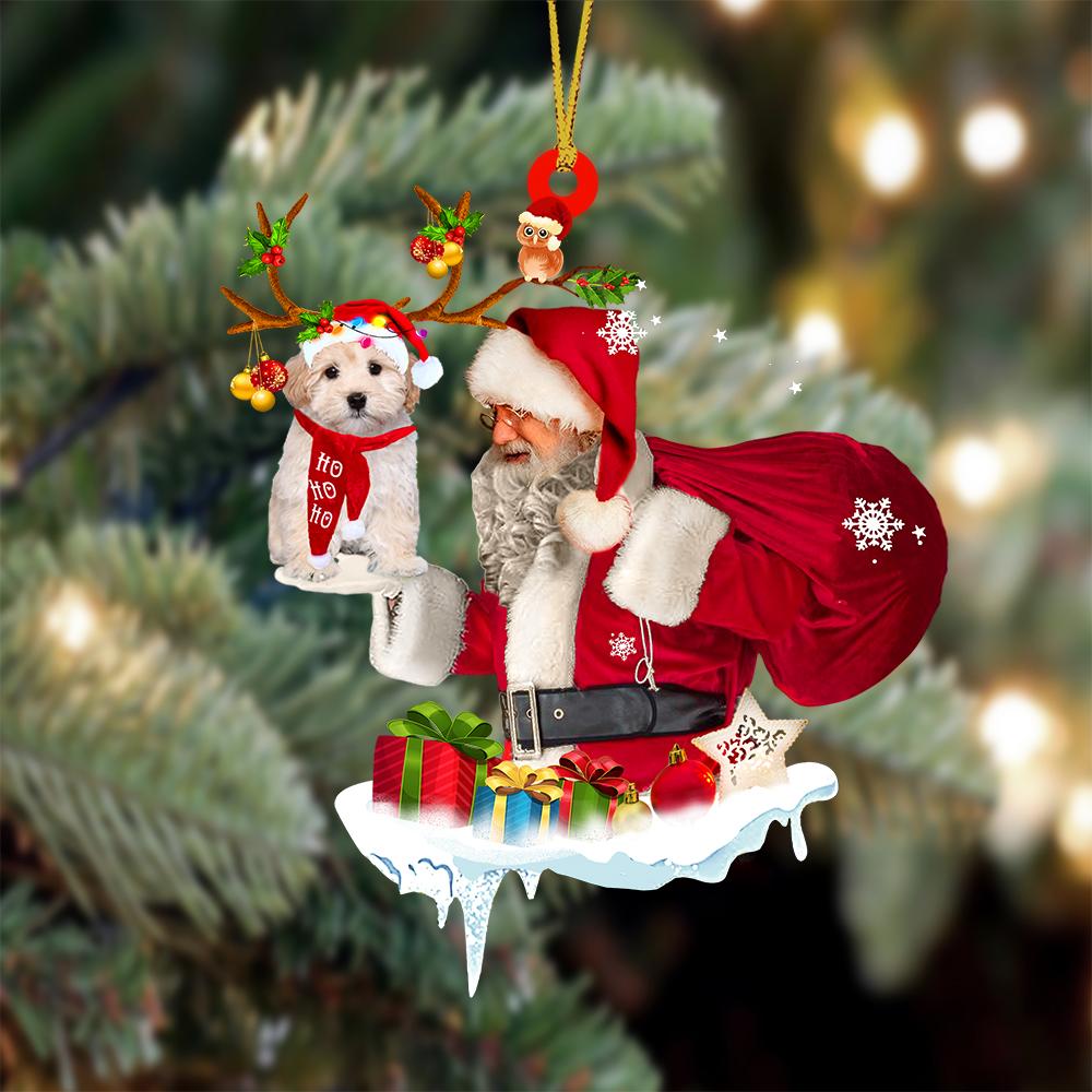 Maltipoo And Santa Claus Christmas Ornament Godmerch