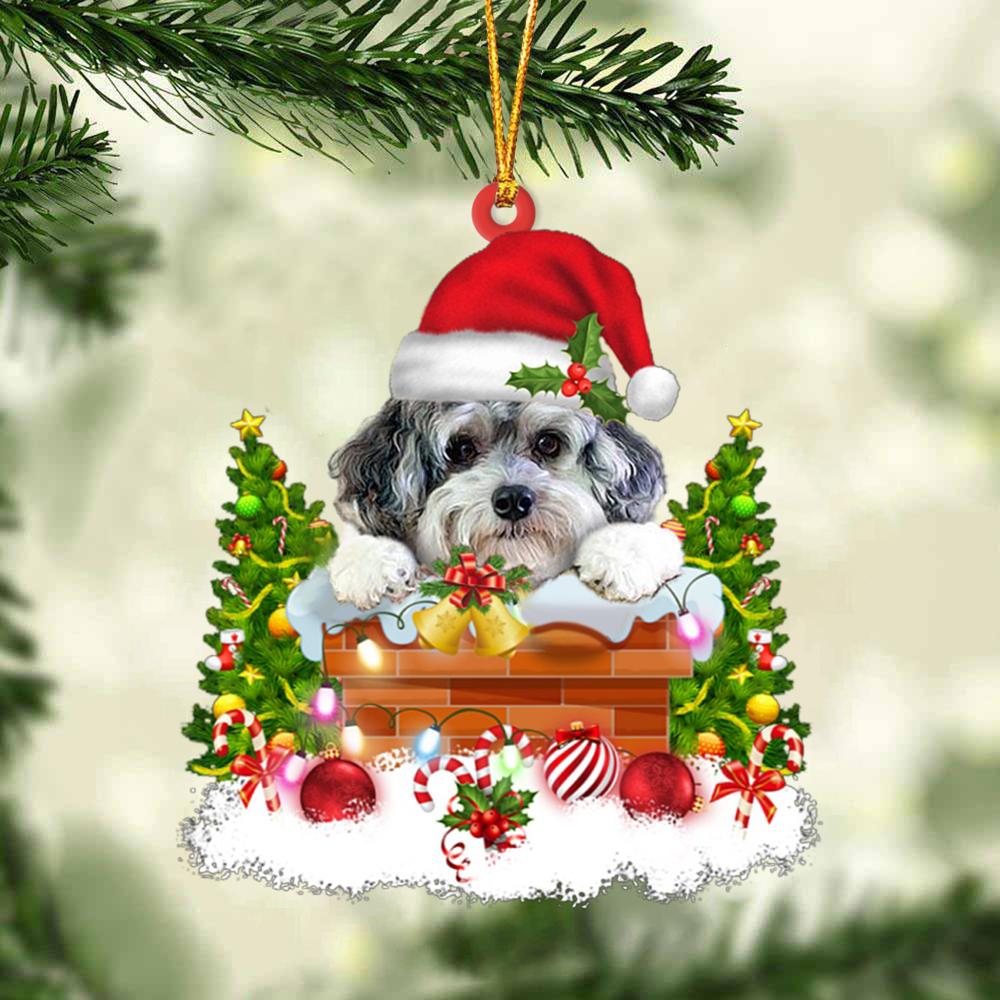 Maltipoo In The Chimney Hanging Ornament Dog Christmas Ornament
