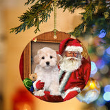 Godmerch- Ornament- Maltipoo With Santa Christmas Ornament, Happy Christmas Ornament, Car Ornament