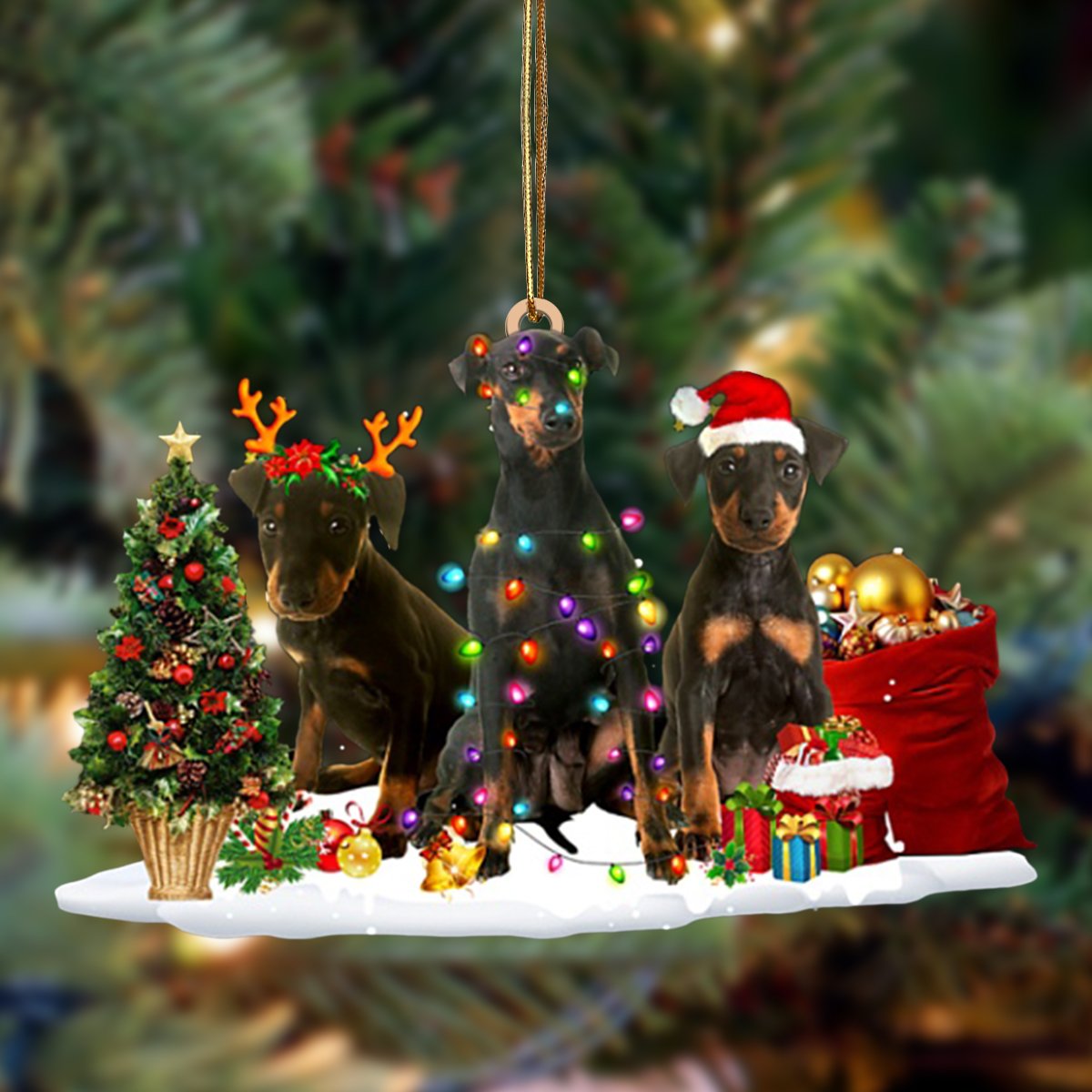Manchester Terrier-Christmas Dog Friends Hanging Ornament