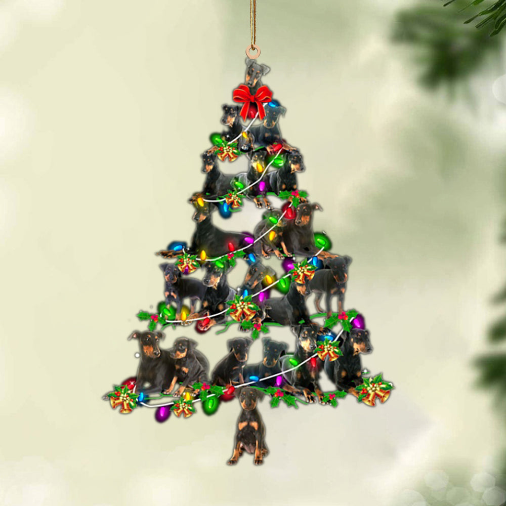 Ornament- Manchester Terrier-Christmas Tree Lights-Two Sided Ornament, Happy Christmas Ornament, Car Ornament