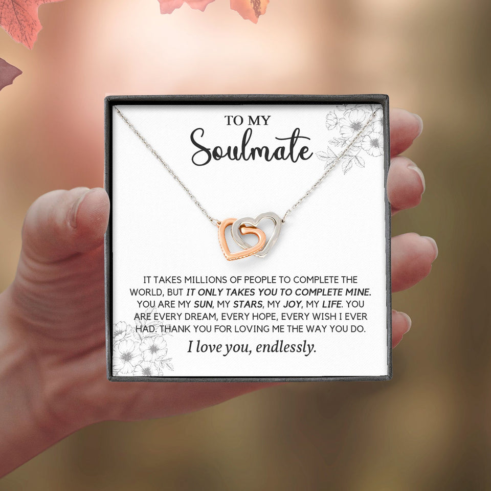 To My Soulmate | You Complete My World | Interlocking Hearts Necklace