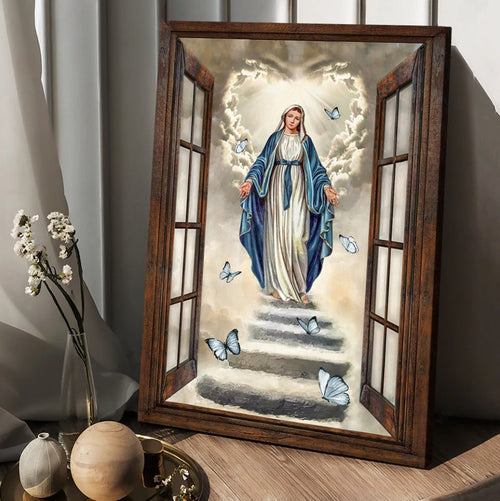 Maria painting Vintage window The way to heaven - Matte Canvas