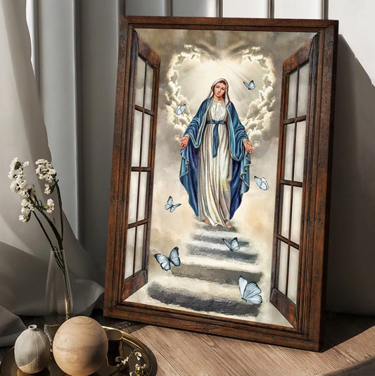 Maria painting Vintage window The way to heaven - Matte Canvas