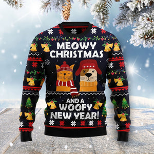 Meowy Christmas And Woofy New Year Ugly Christmas Sweater 