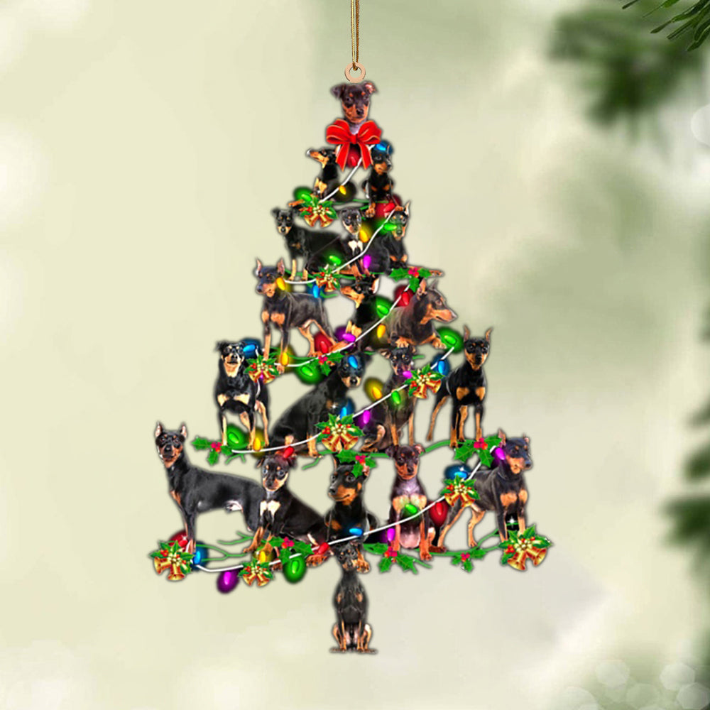Ornament- Miniature Pinscher-Christmas Tree Lights-Two Sided Ornament, Happy Christmas Ornament, Car Ornament