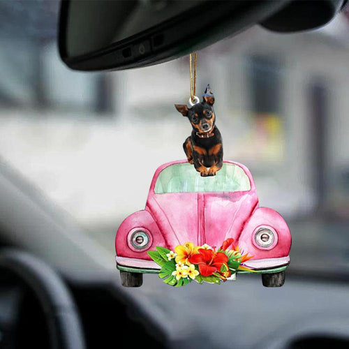 Miniature Pinscher-Pink Hippie Car-Two Sided Ornament