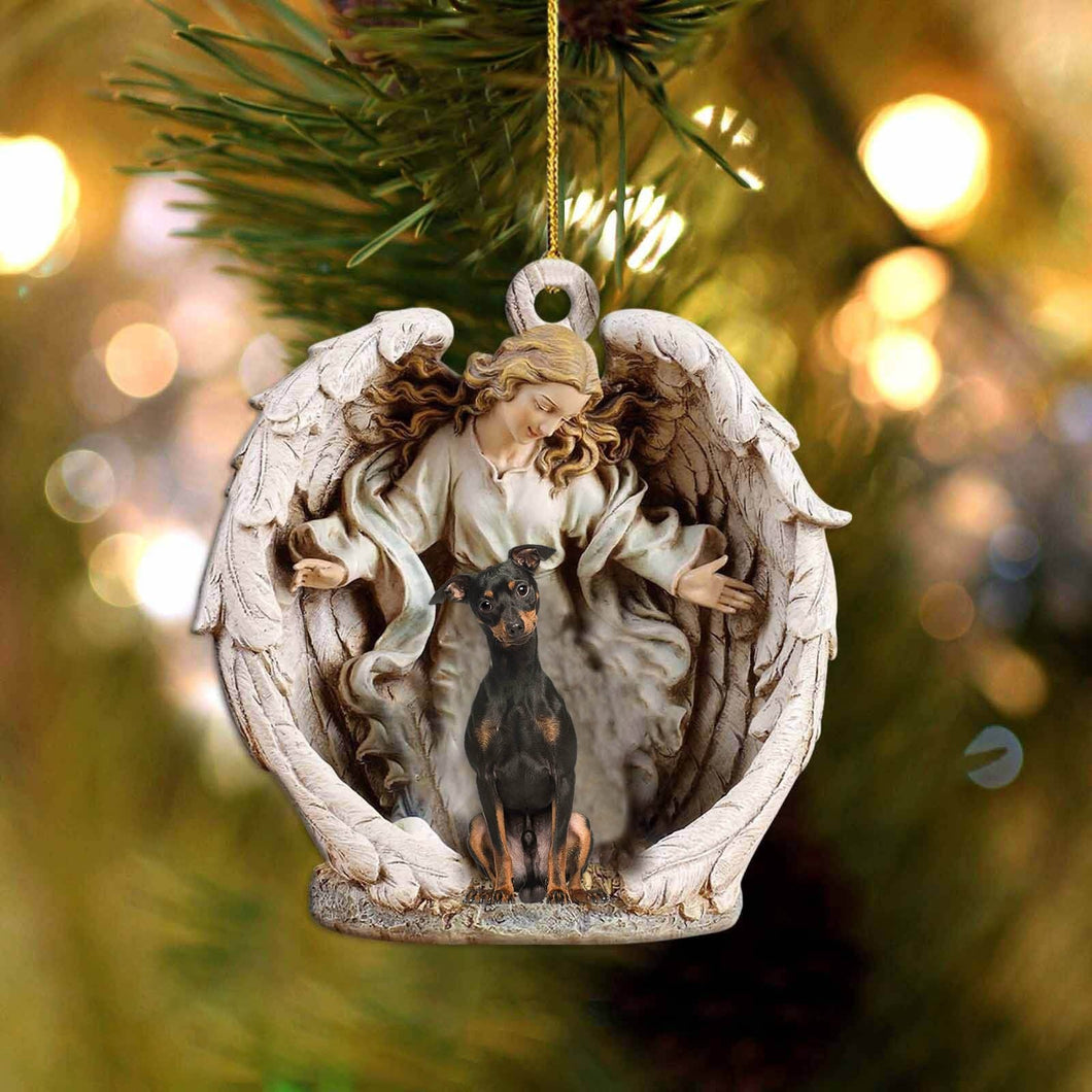 Miniature Pinscher 2-Angel Hug Winter Love Two Sided Ornament