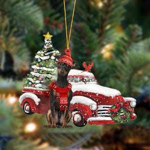 Ornament- Miniature Pinscher 2-Christmas Car Two Sided Ornament, Happy Christmas Ornament, Car Ornament