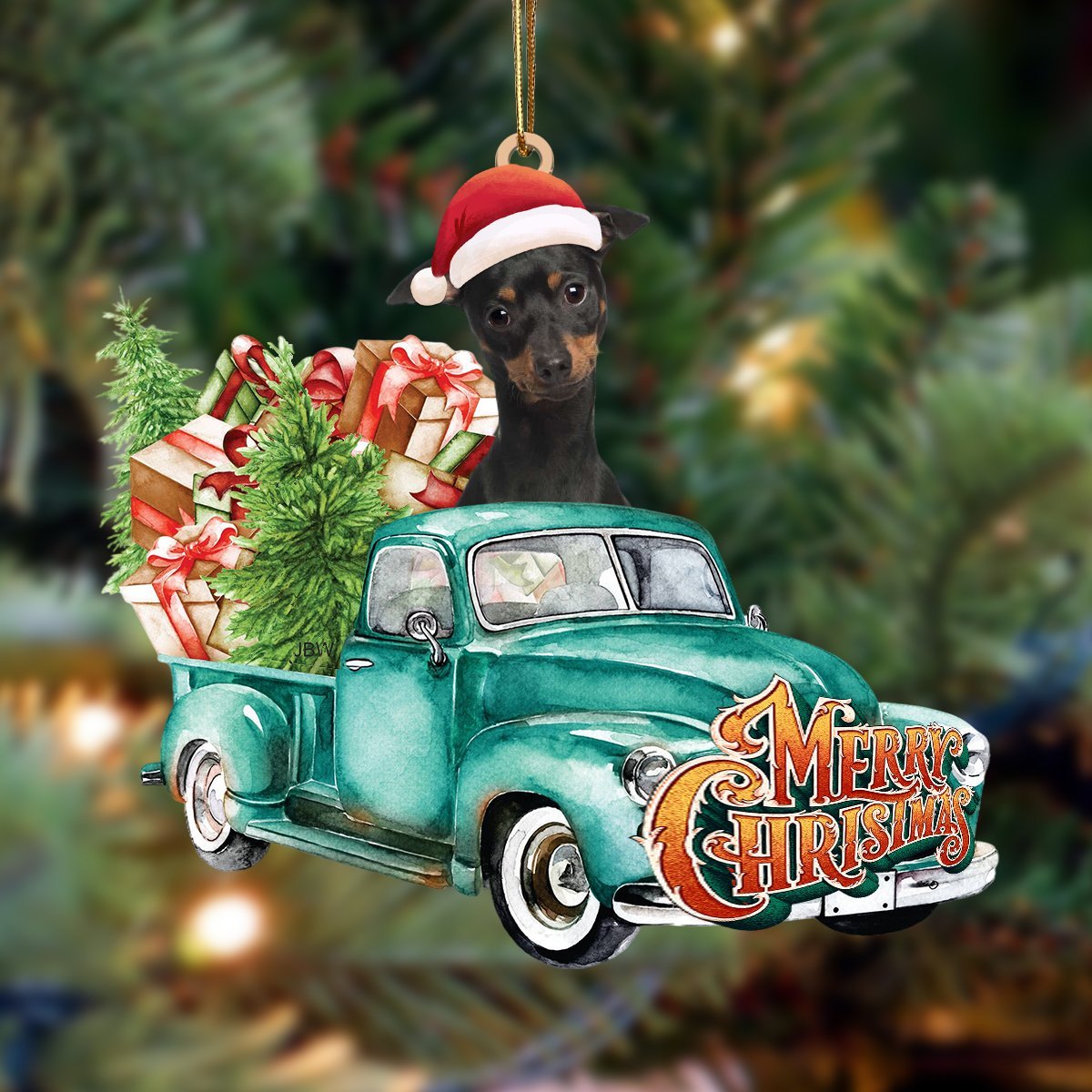 Miniature Pinscher 2-Green Truck Hanging Ornament