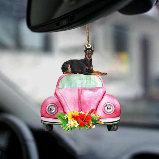 Miniature Pinscher 2-Pink Hippie Car-Two Sided Ornament