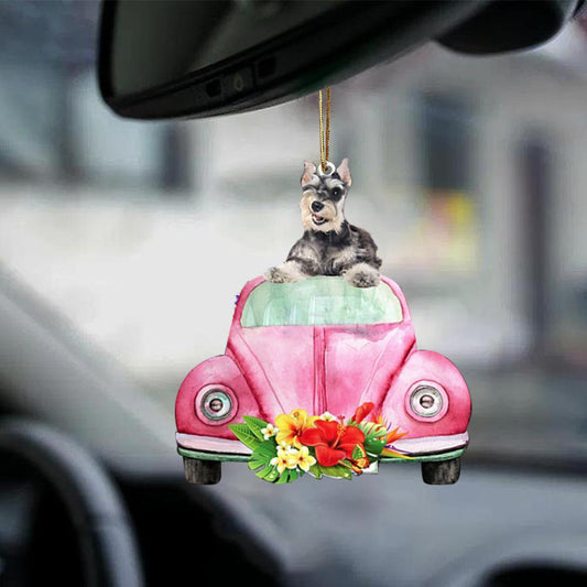 Miniature Schnauzer-Pink Hippie Car-Two Sided Ornament