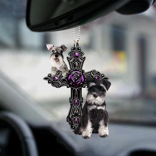Miniature Schnauzer Pray For God Car Hanging Ornament Dog Pray For God Ornament Godmerch