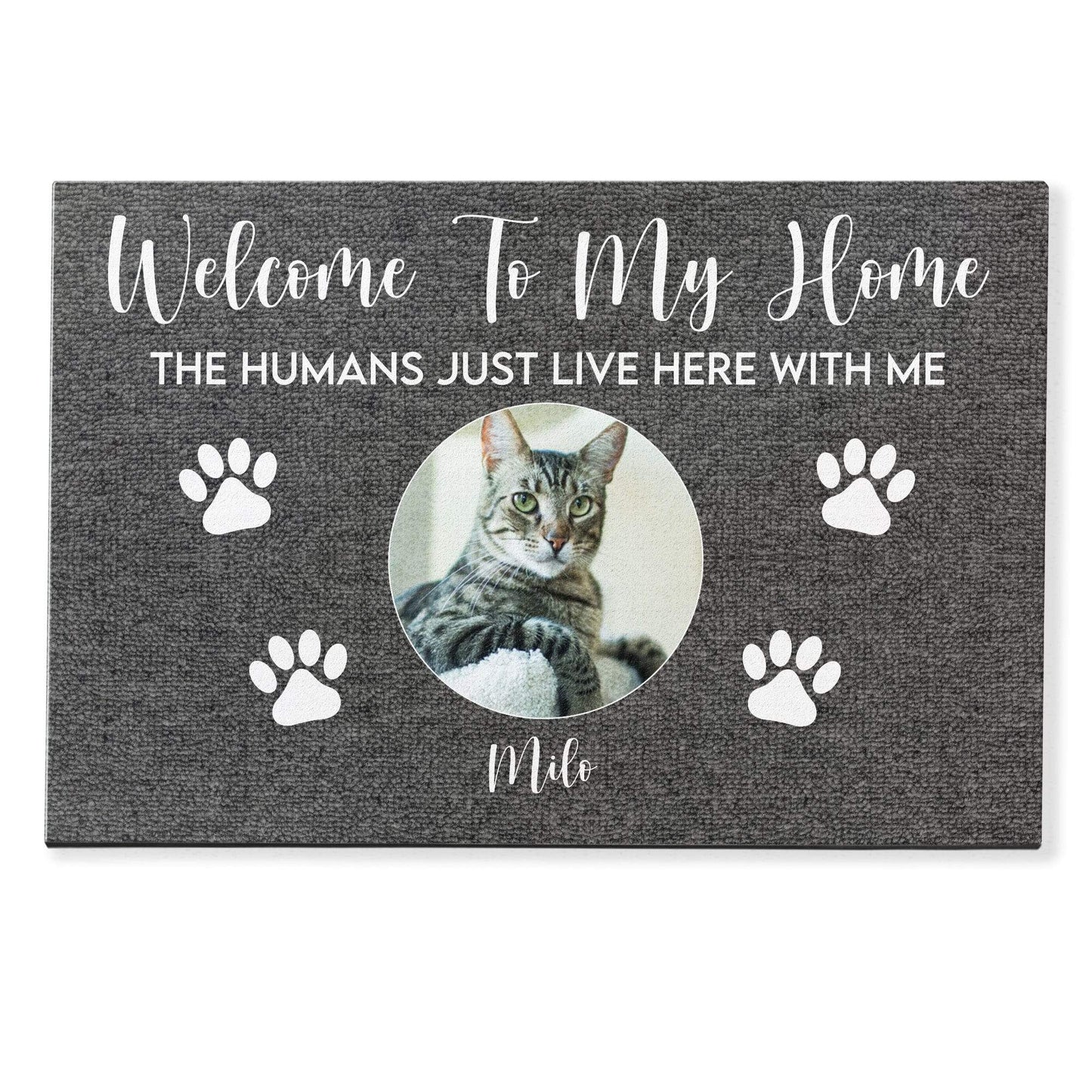 Welcome to My House, The Humans Just Live Here With Us, Photo Custom Doormat, Gift For Cats And Dogs Lovers