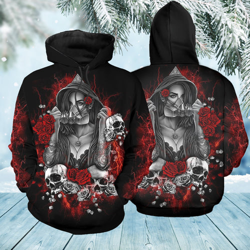Skull Gifts Red Rose Skull Girl US Unisex Size Hoodie