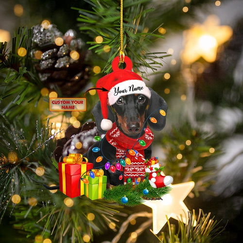 Love Dachshund With Christmas Gift - Car Ornament - Gift for Dachshund Dog Lover