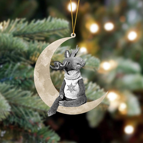 Moose Sits On The Moon Hanging Ornament, Animal Christmas Ornaments