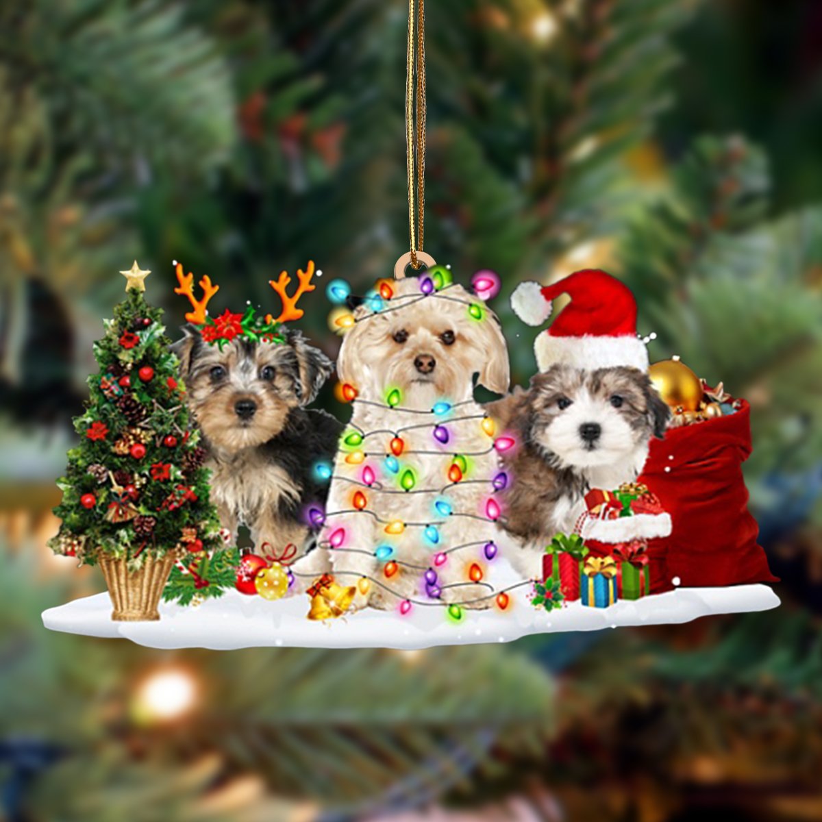 Godmerch- Ornament- Morkie-Christmas Dog Friends Hanging Ornament, Happy Christmas Ornament, Car Ornament