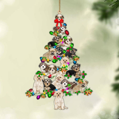 Godmerch- Ornament- Morkie-Christmas Tree Lights-Two Sided Ornament, Happy Christmas Ornament, Car Ornament