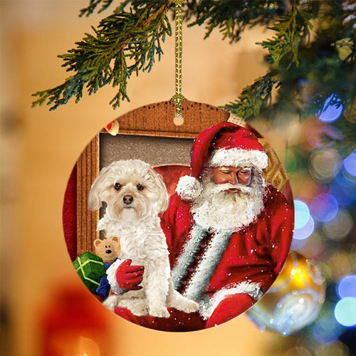 Godmerch- Ornament- Morkie With Santa Christmas Ornament, Happy Christmas Ornament, Car Ornament